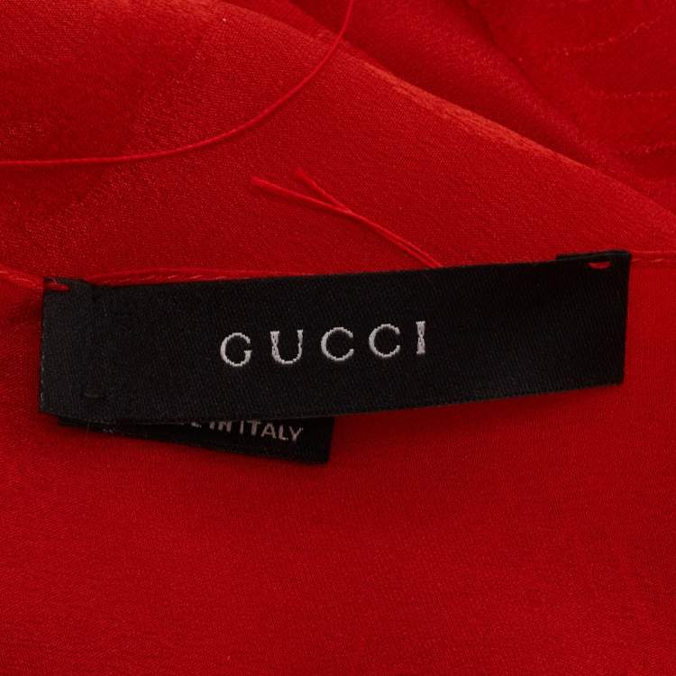 مملوكة مسبقًا Gucci Red GG Pattern Silk Fringed Stole