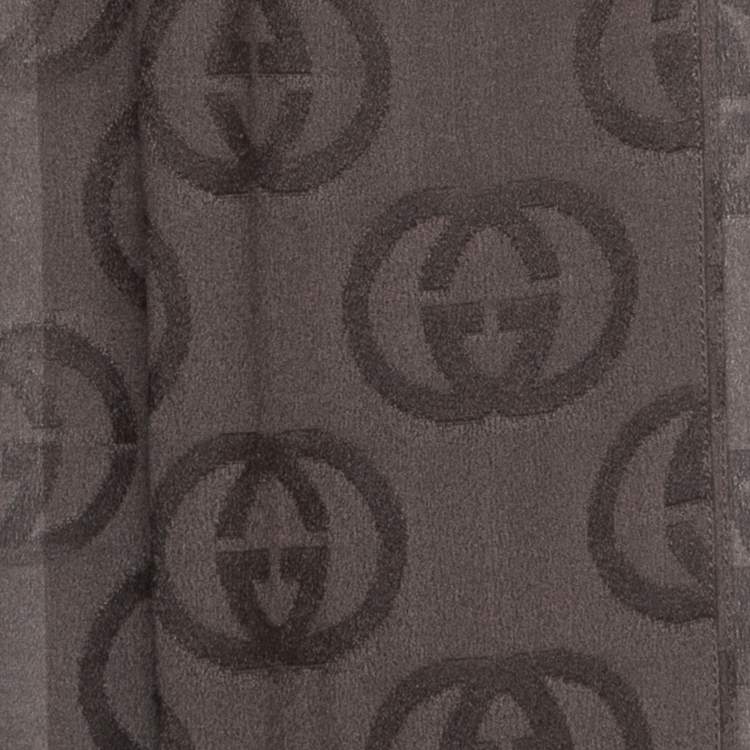 Pre Owned Gucci Brown GG Pattern Silk Fringed Stole