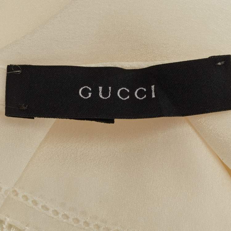 Pre Owned Gucci Ivory GG Pattern Silk Fringed Stole