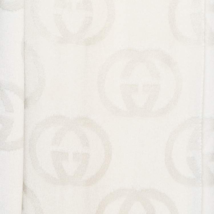 Pre Owned Gucci Ivory GG Pattern Silk Fringed Stole