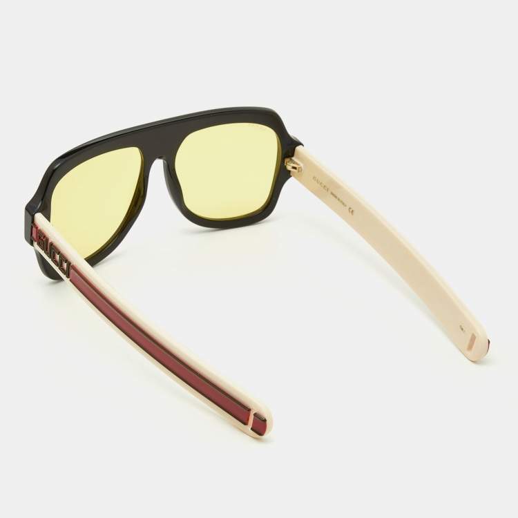 Pre Owned Gucci Black Webstripe/Yellow GG0256S Rectangle Sunglasses