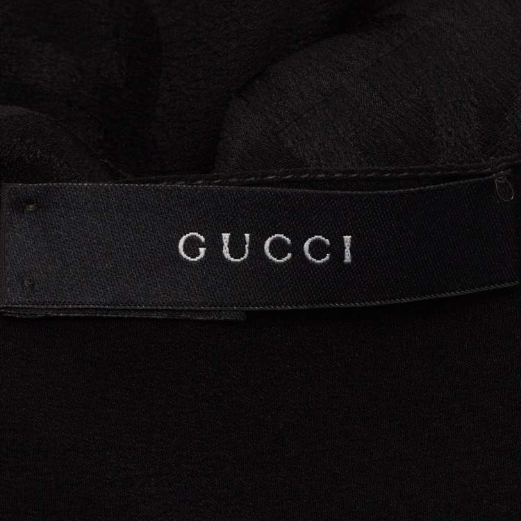 Pre Owned Gucci Black GG Pattern Silk Fringed Stole 