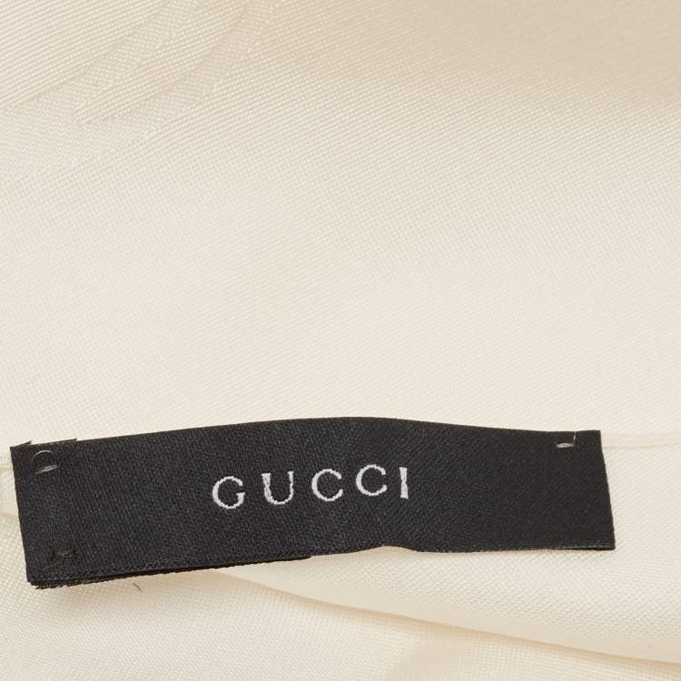 Pre Owned Gucci Ivory Patterned Silk Fringed Stole