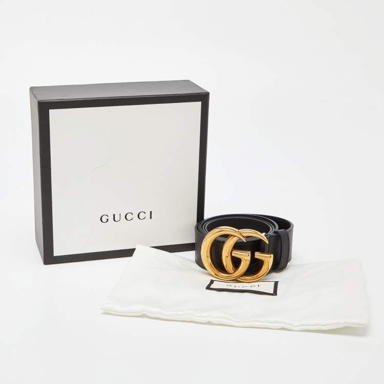 Pre Owned Gucci Black Leather GG Marmont Buckle Belt 95CM