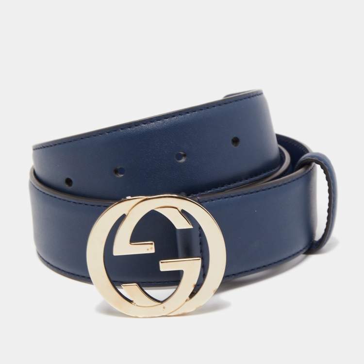 Gucci Navy Blue Leather Interlocking G Buckle Belt 75CM Gucci | The Luxury  Closet