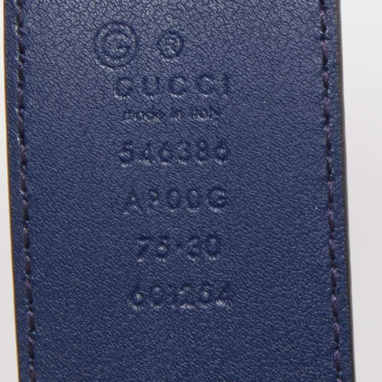 Pre Owned Gucci Navy Blue Leather Interlocking G Buckle Belt 75CM