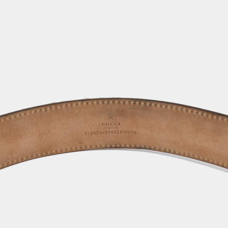 Pre Owned Gucci Gold GG Imprime Canvas Interlocking G Buckle Belt 90CM
