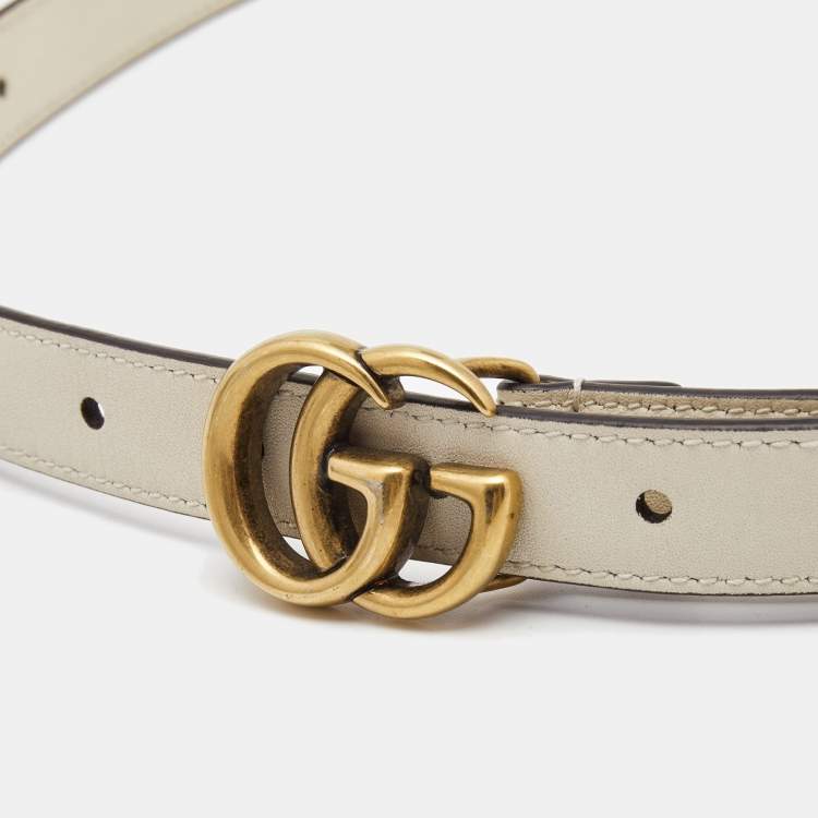 Pre Owned Gucci White Leather GG Marmont Slim Belt 85CM