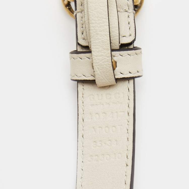 Pre Owned Gucci White Leather GG Marmont Slim Belt 85CM