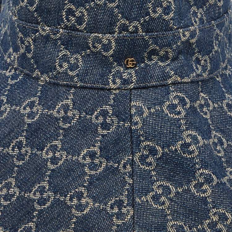 Pre Owned Gucci Navy Blue Monogram Denim Wide Brim Bucket Hat M