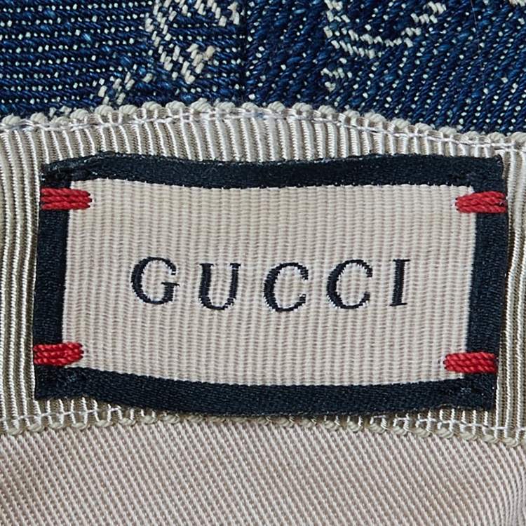 Pre Owned Gucci Navy Blue Monogram Denim Wide Brim Bucket Hat M