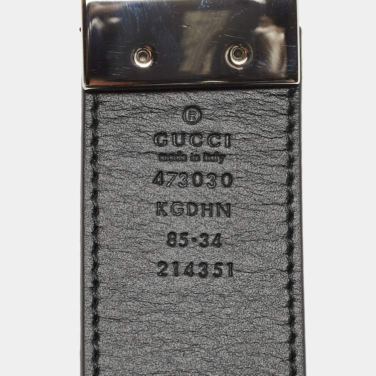 Pre Owned Gucci Beige/Black GG Supreme Canvas and Leather Interlocking G Buckle Belt 85CM