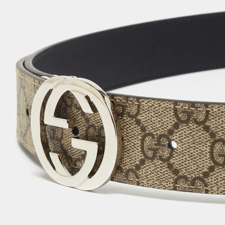 Gucci Beige/Black GG Supreme Canvas and Leather Interlocking G