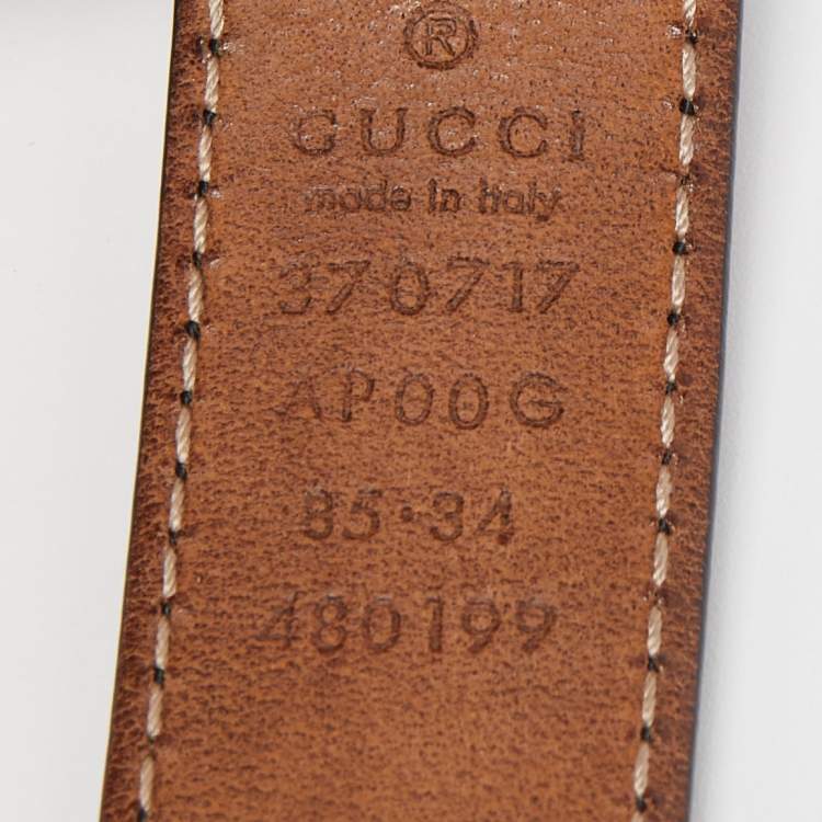 Pre Owned Gucci Black Leather Interlocking G Slim Buckle Belt 85CM