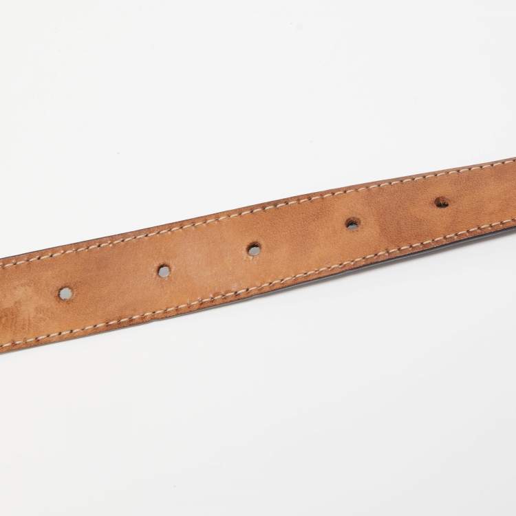 Pre Owned Gucci Black Leather Interlocking G Slim Buckle Belt 85CM