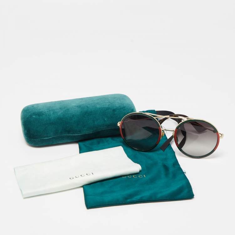 Pre Owned Gucci Red/Green Gradient GG0061S Round Sunglasses