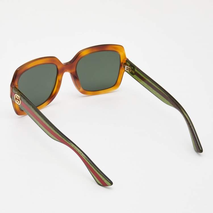 Pre Owned Gucci Brown/Green GG0036S Interlocking G Square Sunglasses