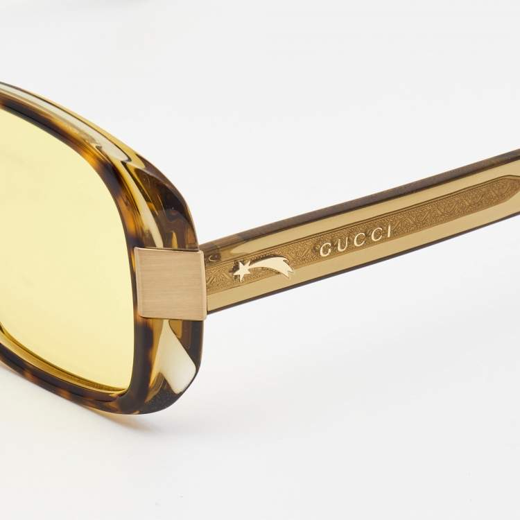 Pre Owned Gucci Yellow Tortoise GG0318S Square Sunglasses