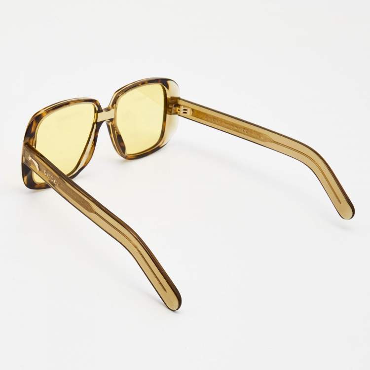 Pre Owned Gucci Yellow Tortoise GG0318S Square Sunglasses