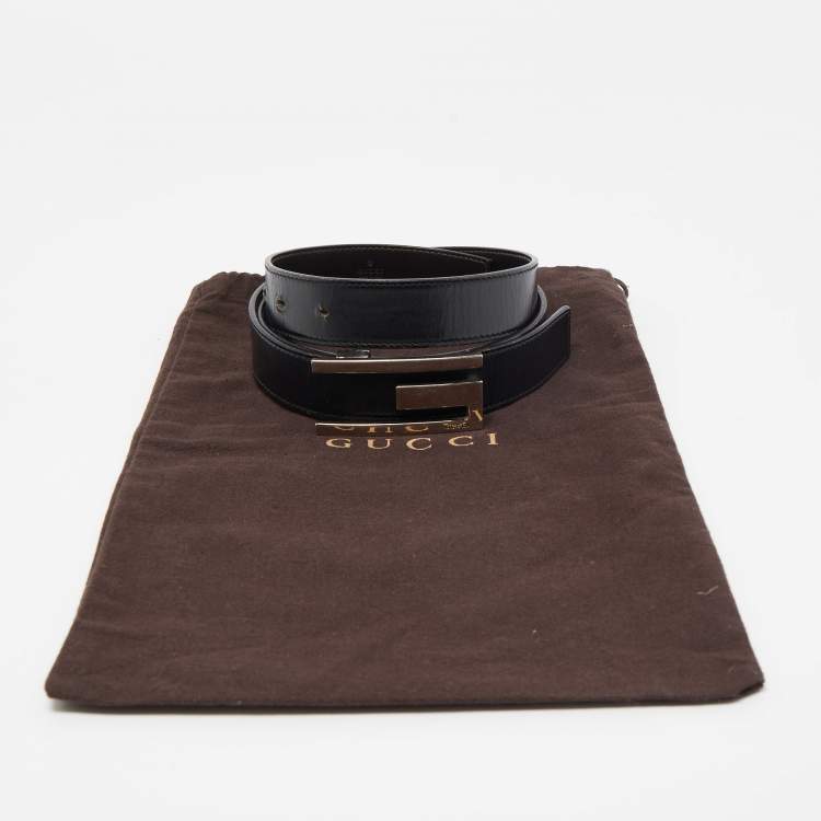 Pre Owned Gucci Black Leather G Buckle Reversible Belt 90CM