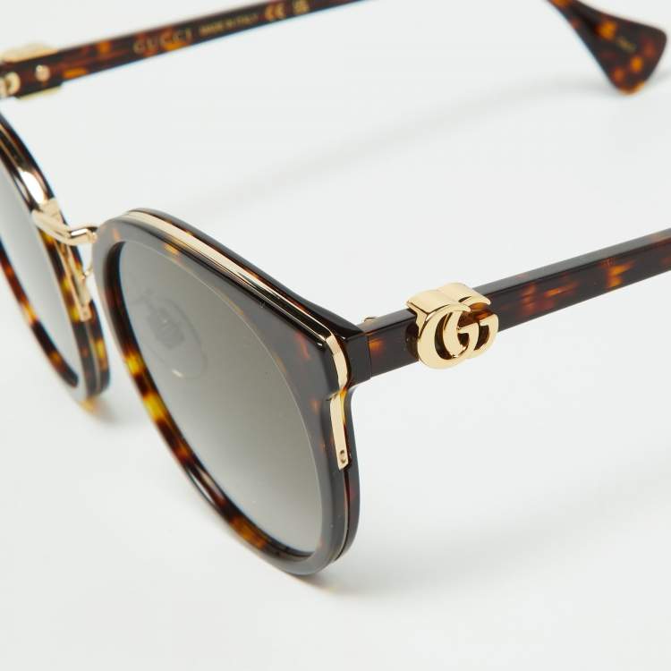 Pre Owned Gucci Brown Havana/Brown GG1181SK Round Sunglasses