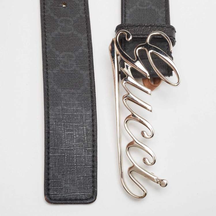 مملوكة مسبقًا Gucci Black GG Supreme Canvas and Leather Logo Belt 95CM