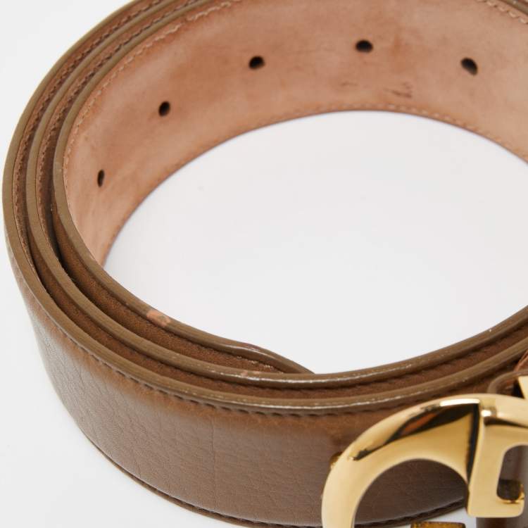 Pre Owned Gucci Brown Leather 1973 Logo Belt 95CM