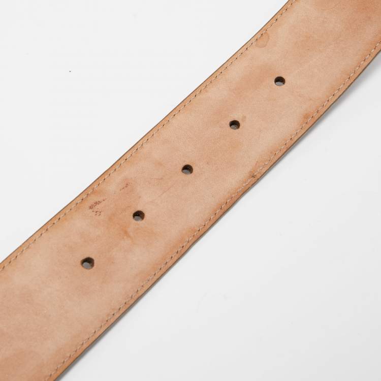 Pre Owned Gucci Brown Leather 1973 Logo Belt 95CM