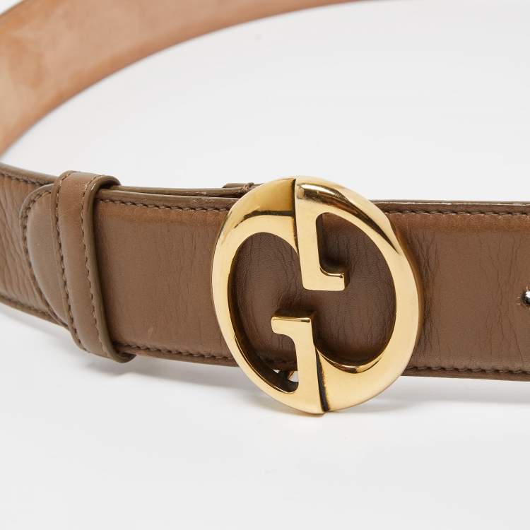 Pre Owned Gucci Brown Leather 1973 Logo Belt 95CM