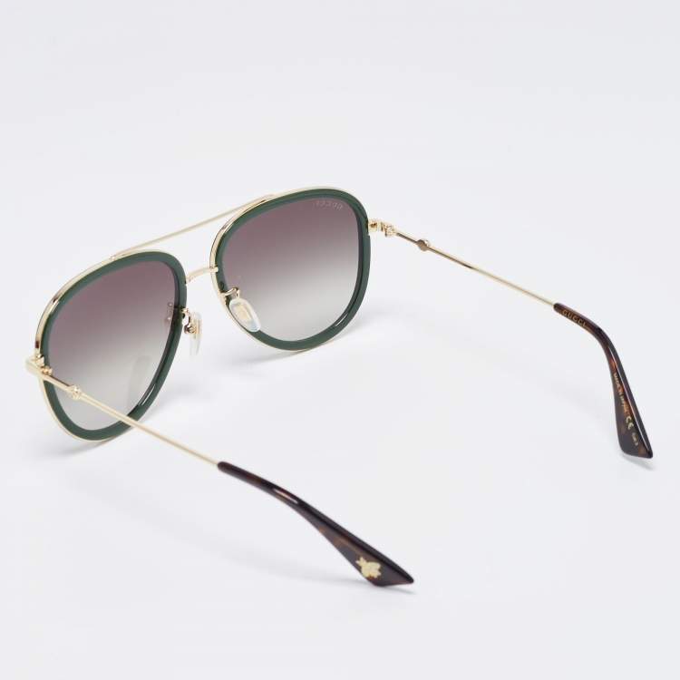 Pre Owned Gucci Green/Black Gradient Web GG0062S Aviator Sunglasses