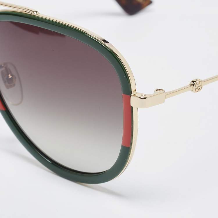 Pre Owned Gucci Green/Black Gradient Web GG0062S Aviator Sunglasses