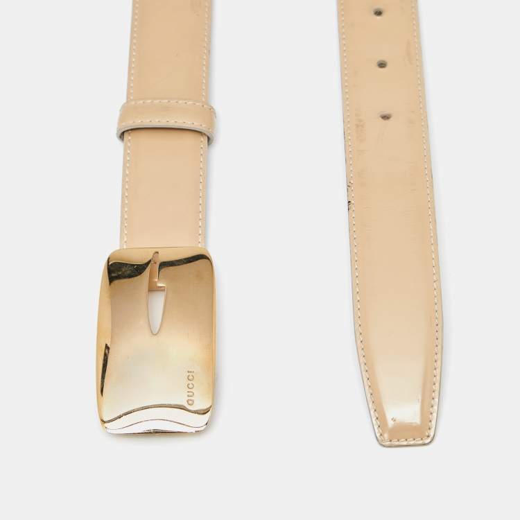 Pre Owned Gucci Beige Leather Buckle Belt 75CM