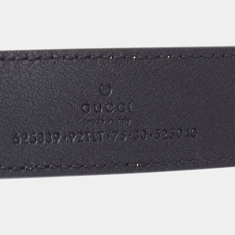 Pre Owned Gucci Black/Beige Canvas Coated and Leather GG Marmont Belt 75CM