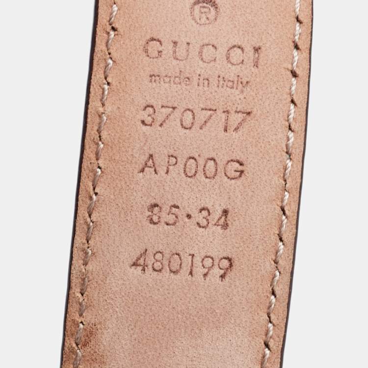 Pre Owned Gucci Green Leather Interlocking G Buckle Slim Belt 85CM