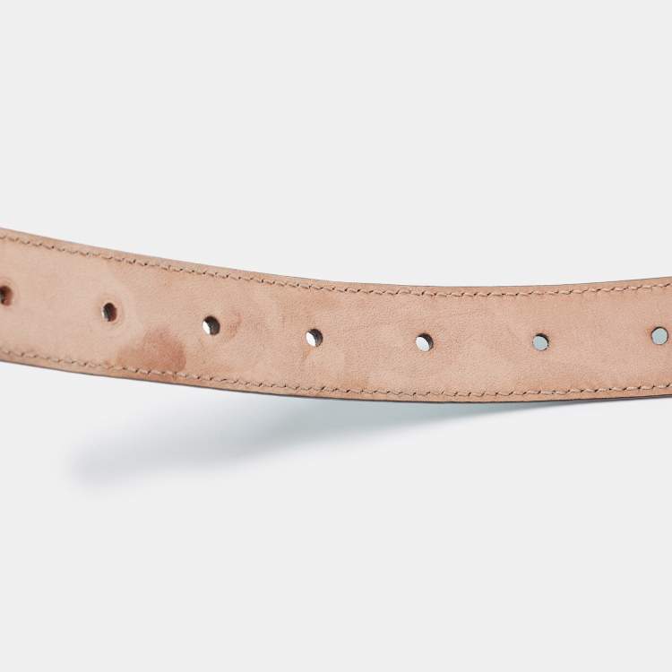 Pre Owned Gucci Green Leather Interlocking G Buckle Slim Belt 85CM