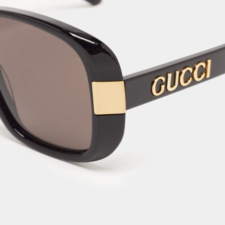 Pre Owned Gucci Black/Gold GG0318S Logo Square Sunglasses