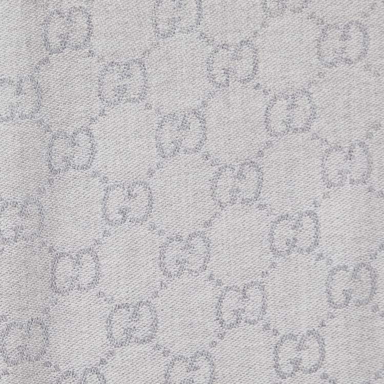 Pre Owned Gucci Grey Guccissima Patterned Wool Jacquard Scarf