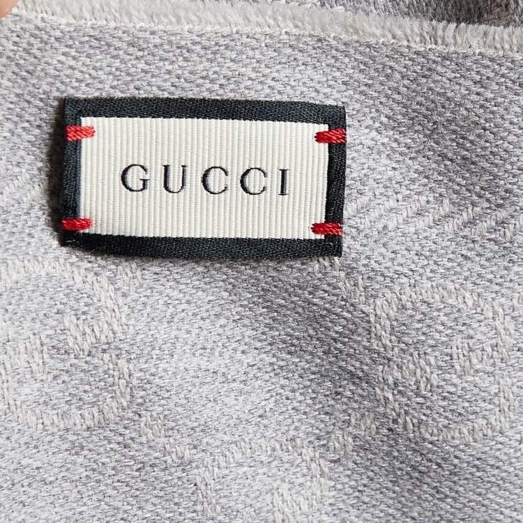 Pre Owned Gucci Grey Guccissima Patterned Wool Jacquard Scarf