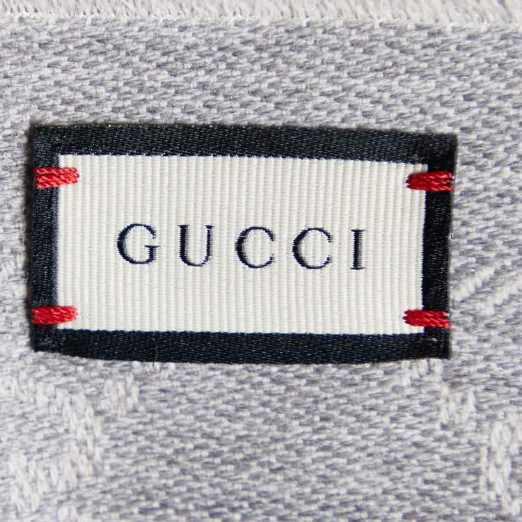 Pre Owned Gucci Grey Guccissima Patterned Wool Jacquard Scarf