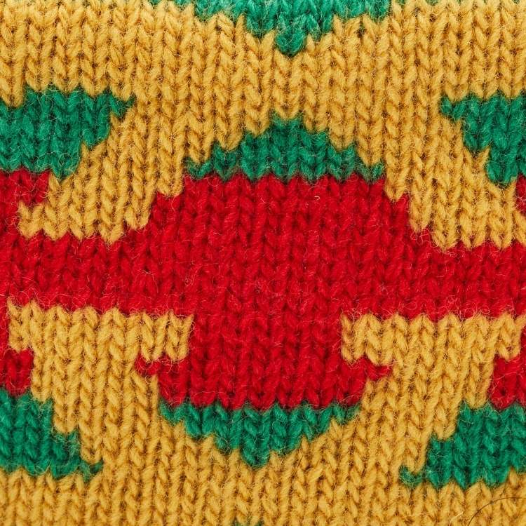 Pre Owned Gucci Green Web Stripe Wool Knit Interlocking Logo Head Band M
