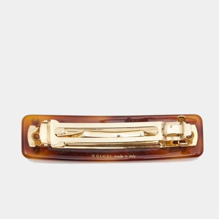 Pre Owned Gucci Crystals Resin Gold Tone Hair Clip