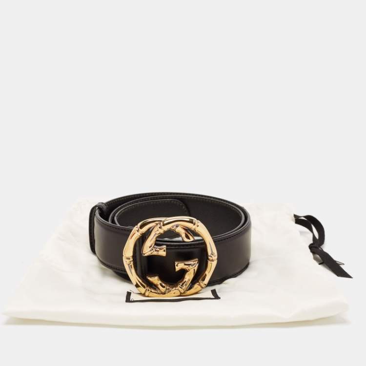 مملوكة مسبقًا Gucci Black Leather Metal Bamboo Interlocking G Belt 80CM