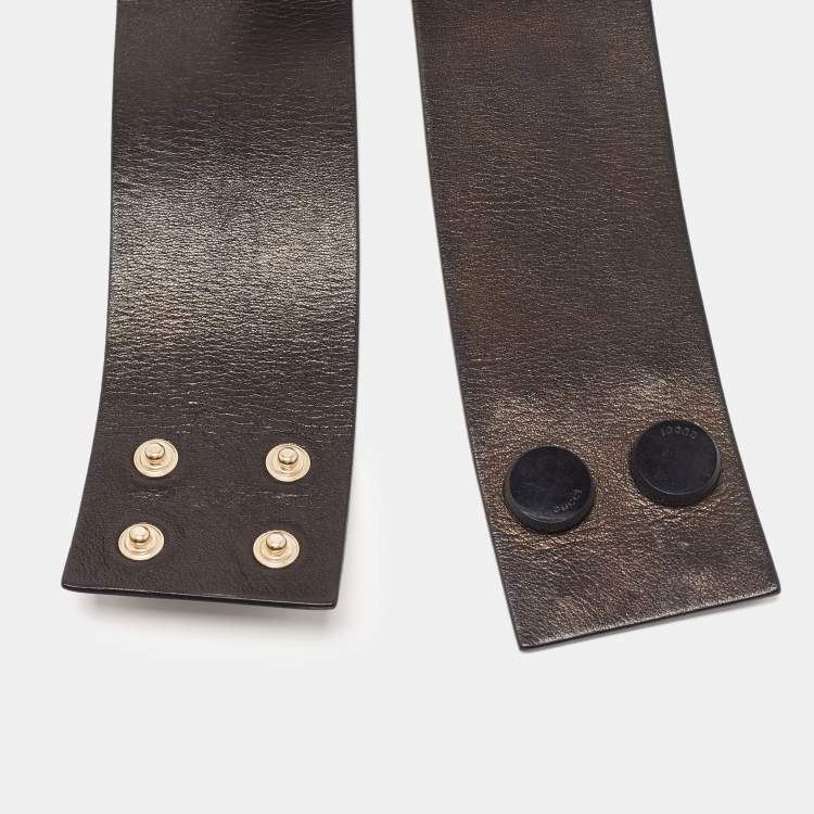 Pre Owned Gucci Black Leather Wide Waist Belt