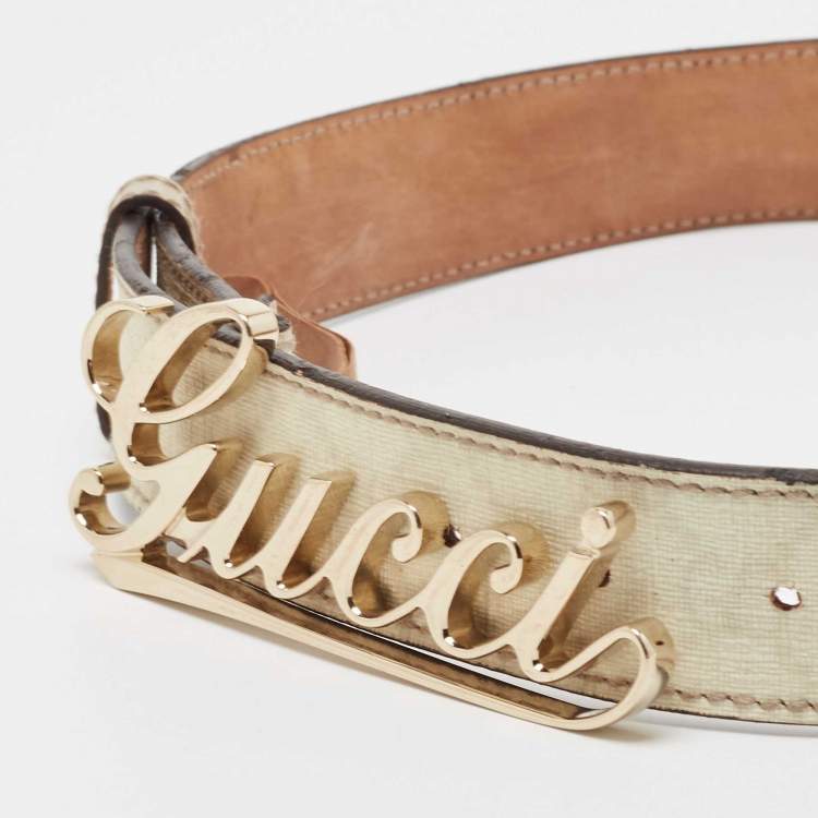 Pre Owned Gucci Off-white GG Supreme Canvas and Leather Logo Belt 85 CM