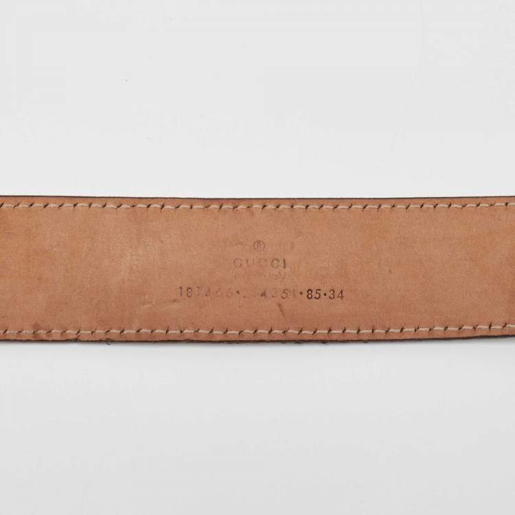 Pre Owned Gucci Off-white GG Supreme Canvas and Leather Logo Belt 85 CM