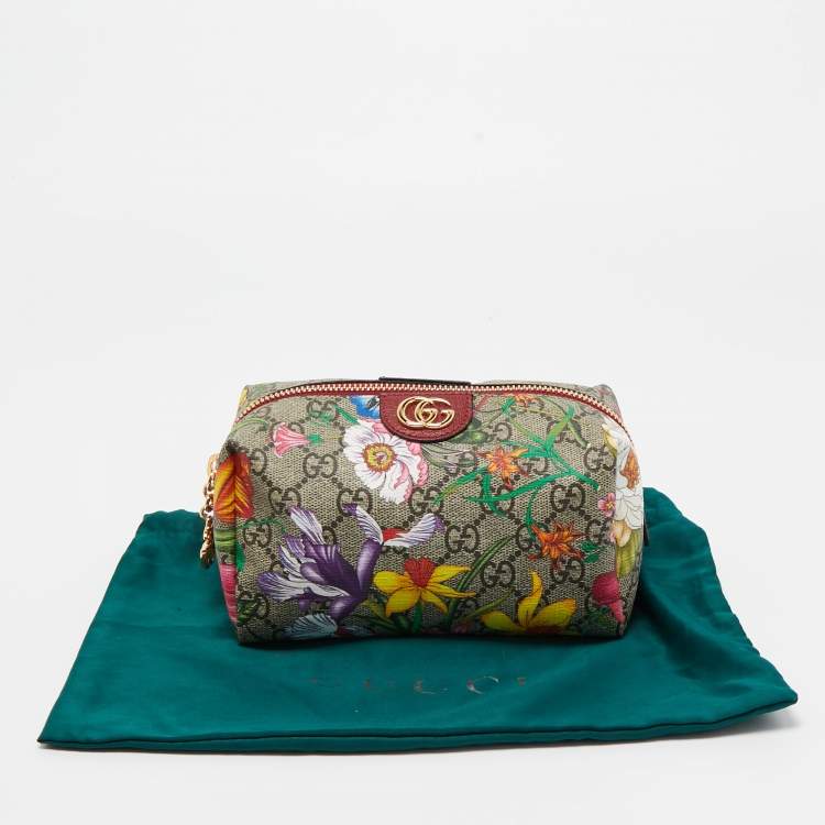 Pre Owned Gucci Multicolor Flora GG Supreme Canvas Ophidia Cosmetic Case