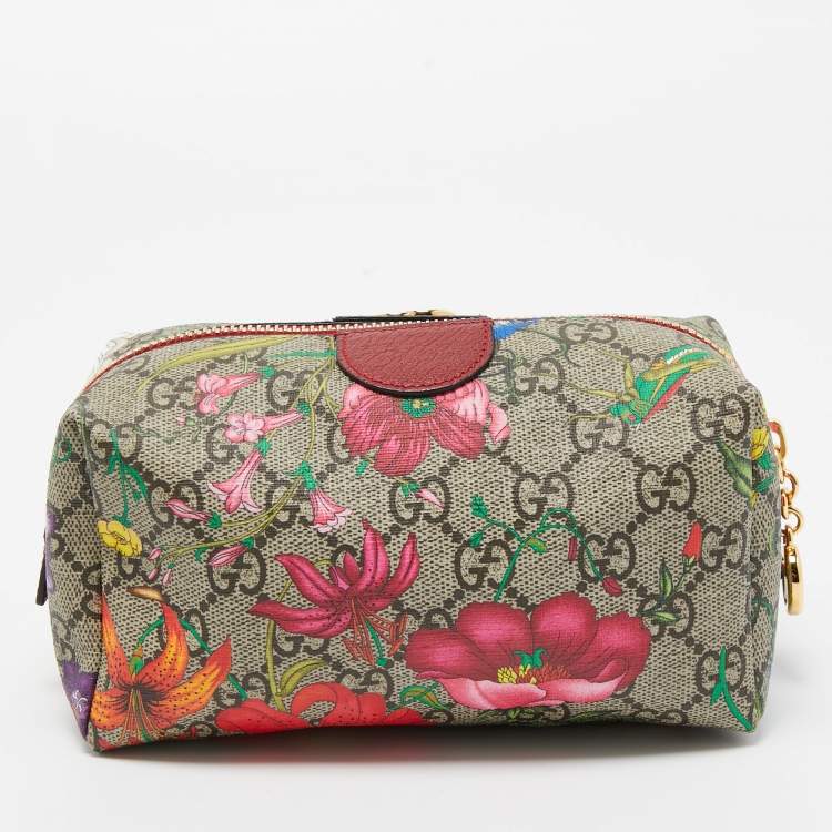 Pre Owned Gucci Multicolor Flora GG Supreme Canvas Ophidia Cosmetic Case