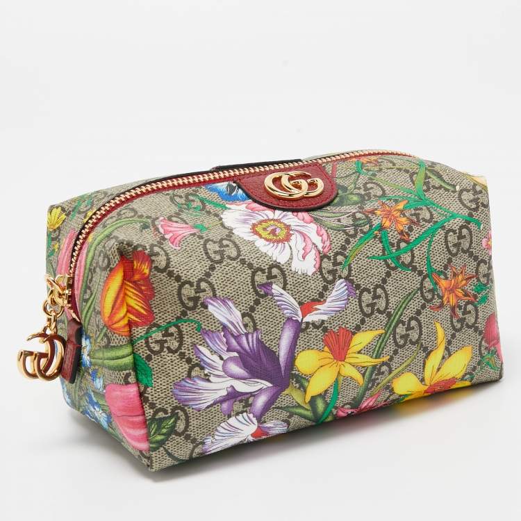Pre Owned Gucci Multicolor Flora GG Supreme Canvas Ophidia Cosmetic Case