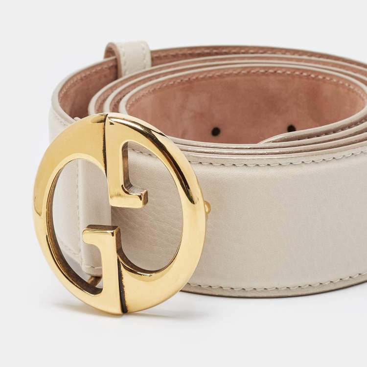 Pre Owned Gucci Off-White Leather 1973 Logo Belt 90CM