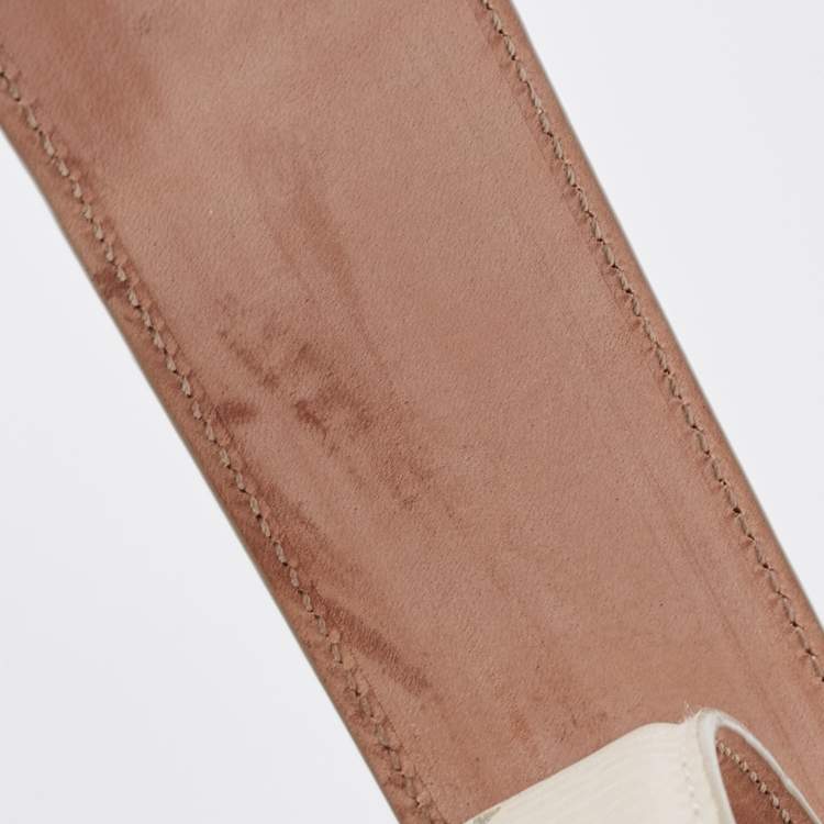 Pre Owned Gucci Off-White Leather 1973 Logo Belt 90CM